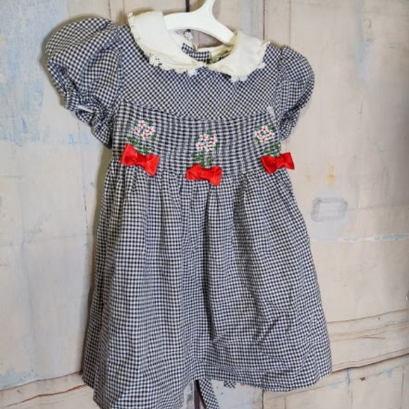 Vintage 2 Pc Bundle Baby Girl Dresses Floral Embroidery Bows Lace Ruffles - Picture 7 of 13